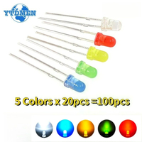 100pcs F3 LED 3mm Kit Leds Light Emitting Diodes Electronic Kits 5 ColorsX20pcs White Green Red Blue Yellow 1.8-3.2V