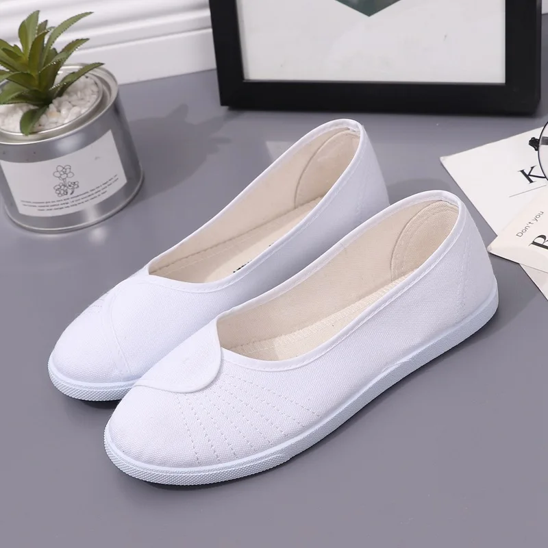 

Women's Nursing Canvas Clogs White Slip-Resistant Flat Shoes Healthcare Professionals Comfortable Non-Slip Medical Work Footwear