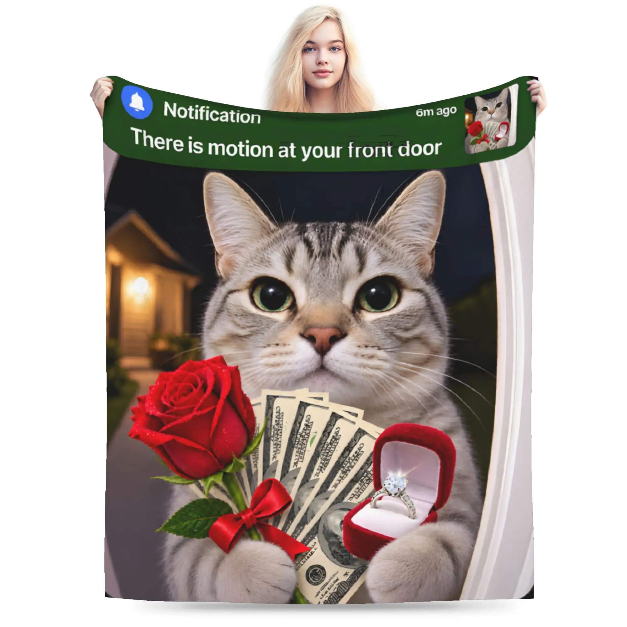Comfortable There is Motion at Your Front Door Funny Cat Motion  Blanket Stuff Sofa Decorative  Blanket Throw