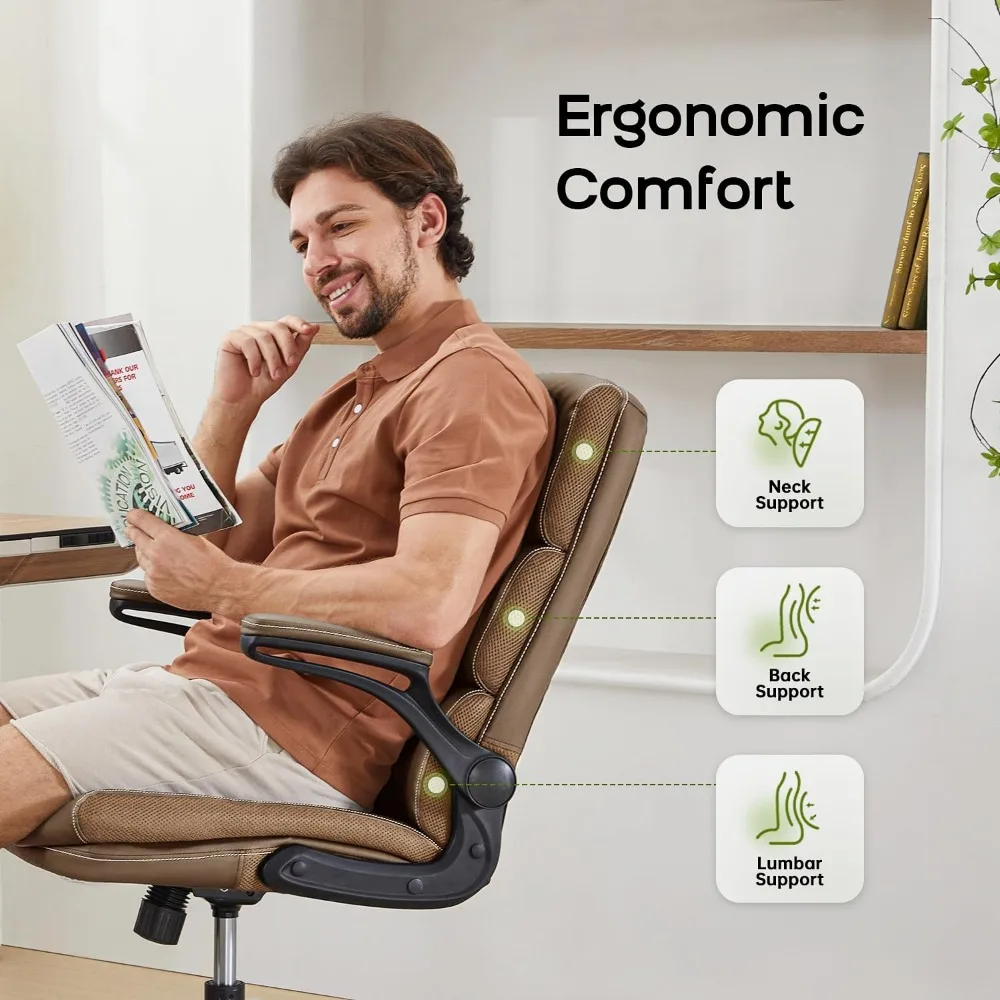 Bürostuhl, verstellbarer Schreibtischstuhl, mittlere Rückenlehne, bequem, gebundenes Leder, ergonomische Rückenlehne, Heimcomputerstühle mit