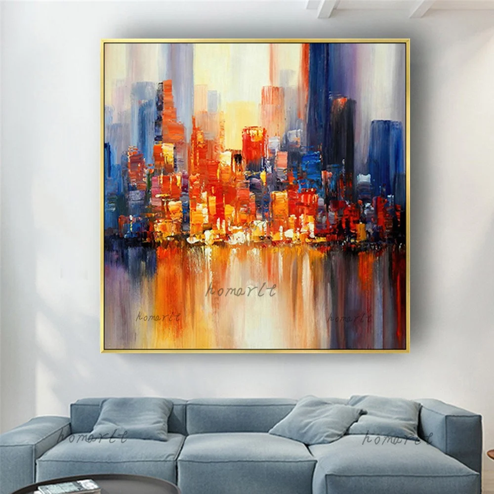 Nordic Interior Exhibits Canvas Poster Abstract Oil Painting Decor Living Room Handmade New York City Architecture Pictures Gift