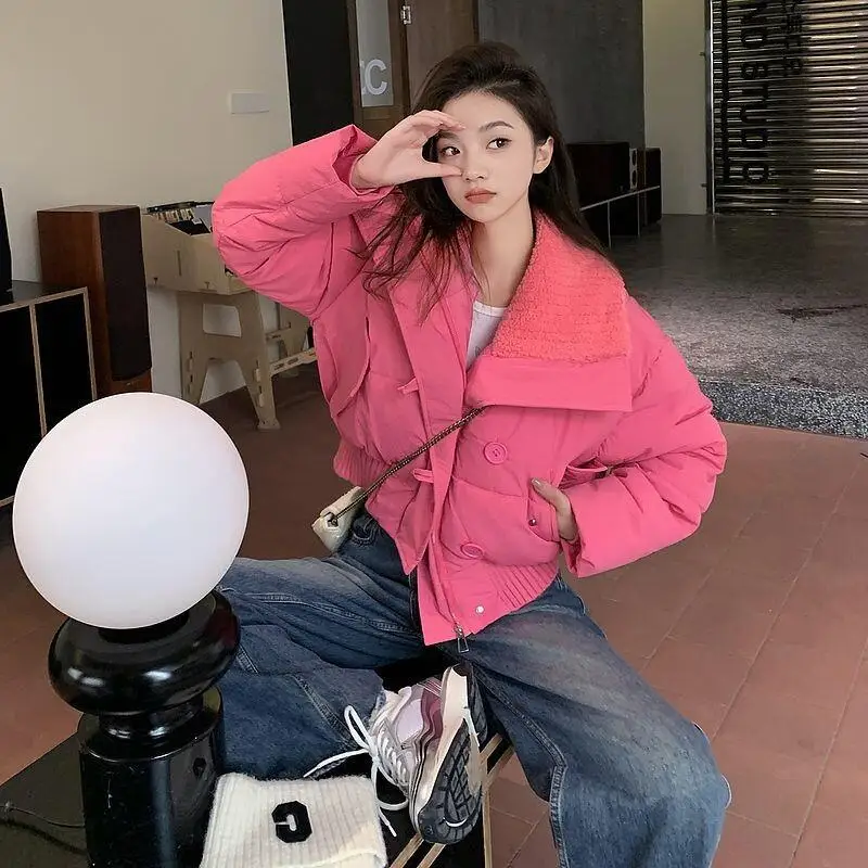 

New Korean Style Short Cotton Jacket Elegant Down Cotton Coat Petite Lazy Style Winter Thickened Coat For Women Casual