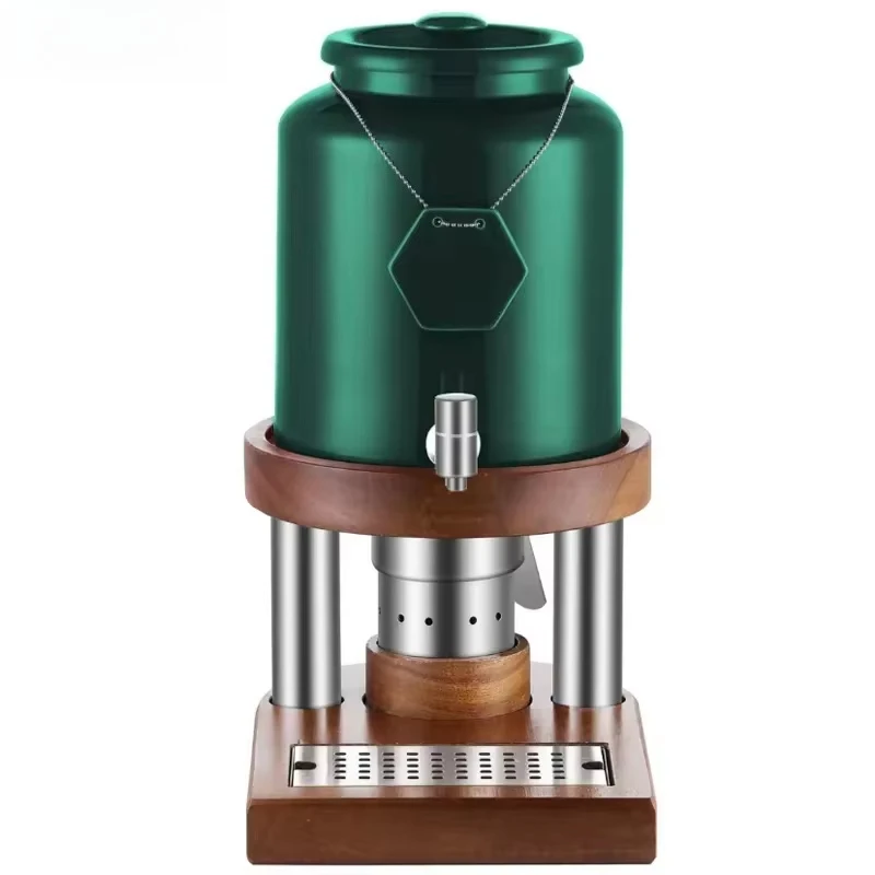 Luxury Green Restaurant Hotel Equipment Drink Dispenser with Wooden Base Splash-proof Sink Tea Juice Beverage Dispenser