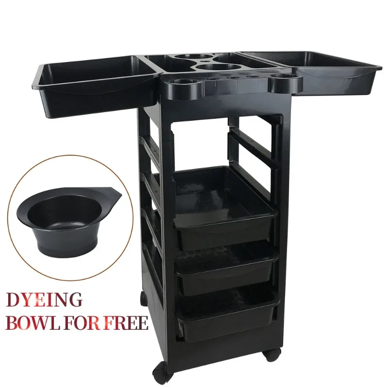 Wholesale Professional Hair Salon Furniture Lockable Black Barber Storage Tray Cart Home Spa Hairdressing Trolley With 4 Wheels