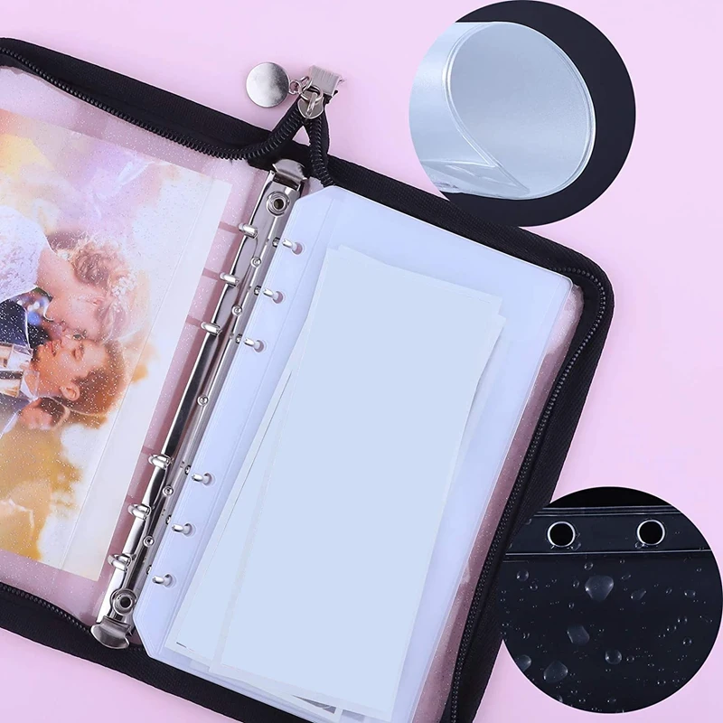 กระเป๋าสตางค์มีซิป A6 PVC แบบ A6กระเป๋าใบหลวม6ห่วงห่วงห่วงสำหรับเก็บเงินสดระบบกระเป๋าสตางค์