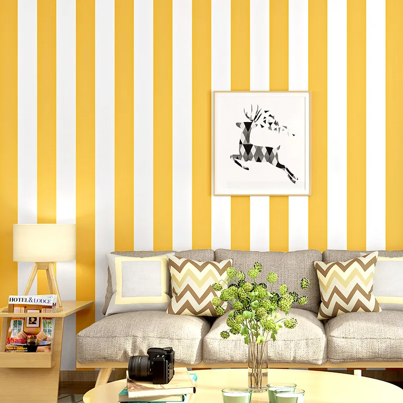 Vertical Stripe Wallpaper Modern Minimalist Nordic Style Yellow and White Bedroom Dining Room Hotel TV Background Wall Wallpaper