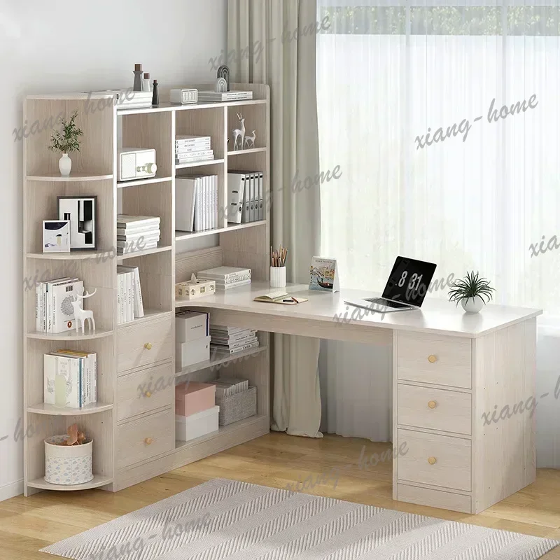 Computer Desk Bookshelf Integrated Shelves Drawers Large Laptop Home Bedroom Student Study Writing Desk