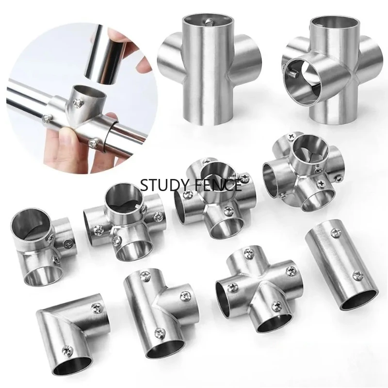 1Pc Tee Straight Elbow Pipe Connector Stainless Steel 2/3/4/5/6 Way Tube Joint 25mm Clothesline Shelf Joints Furniture Hardware