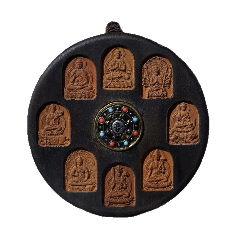 Agarwood Carved Inlaid Eight Patron Saints Pendant Mala Cultural Play Wooden Handheld Peace Tag Ornament