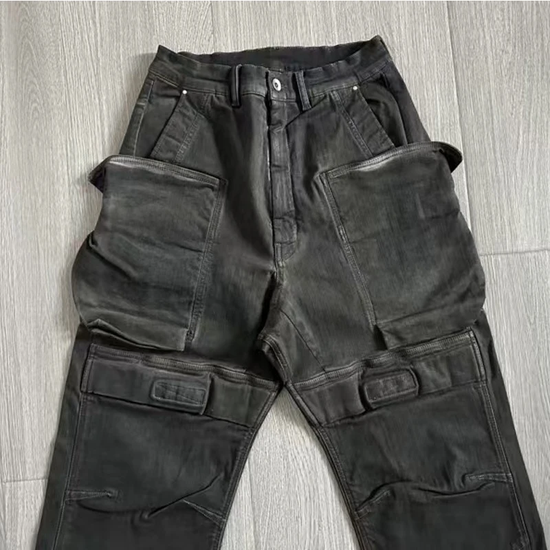 Männer Casual Hosen Gewaschen Design Cargo Hosen Taschen Streetwear Männer Hosen Jeans Hosen für Mann Schwarz Solide Männer der Kleidung