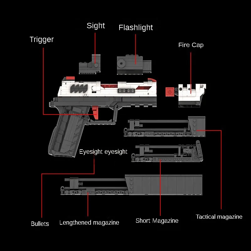 Moc-Advanced Moc Building Block Gun P20 Toy, Shootable Splicing Brick, Adult Edition, Black Tecnologia, Puzzle, Hobby Toy