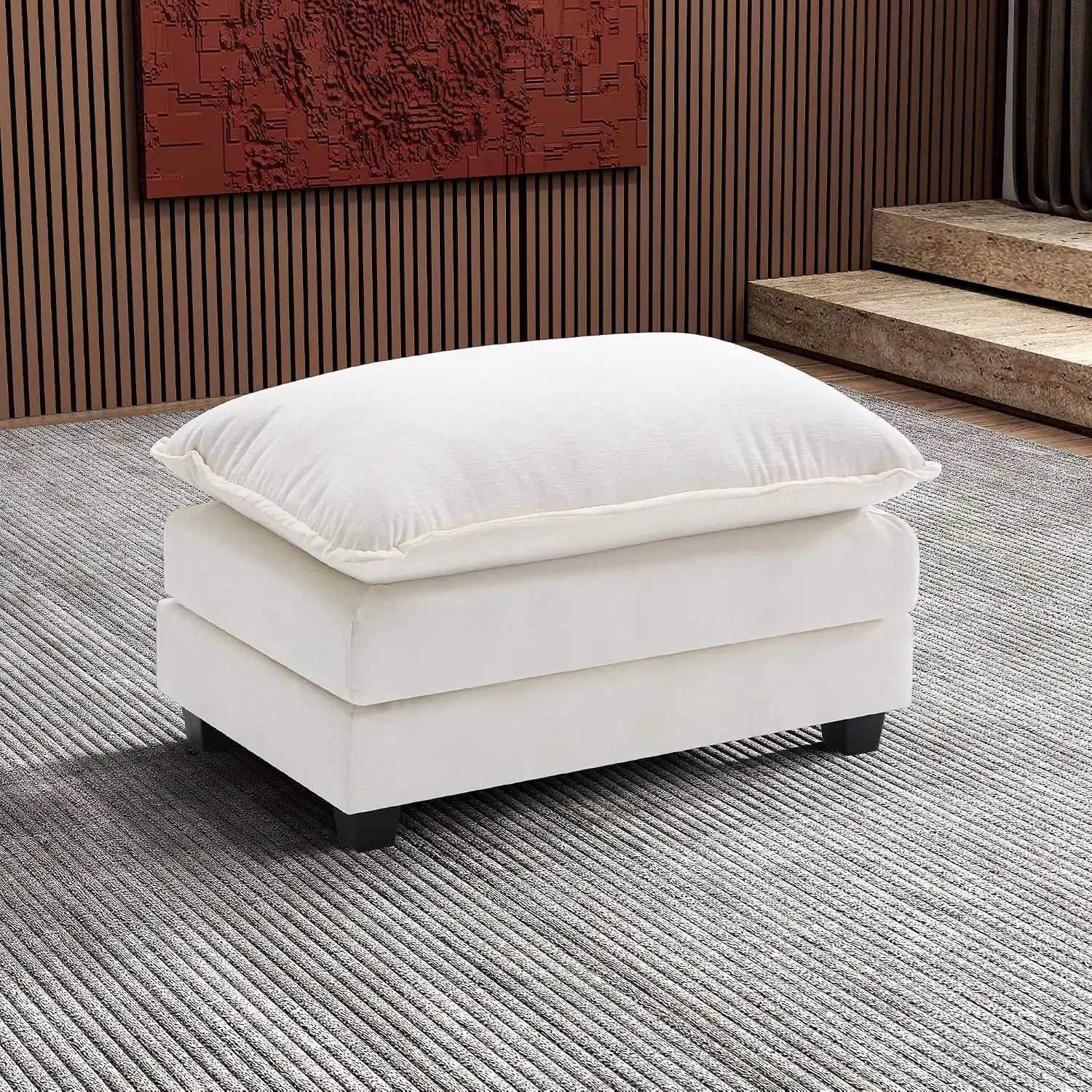 Chenille Ottoman for Modular Sectional Sofa, Deep Seat Footrest for Apartment & Living Room, Beige, Customized