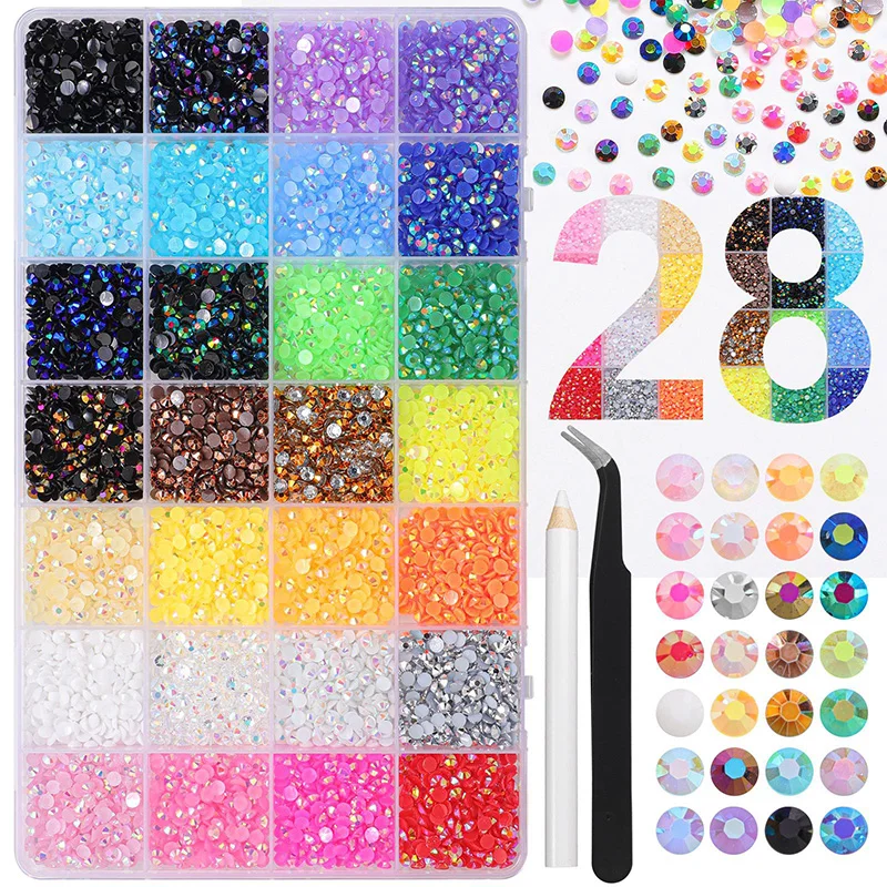 

28Grid 3mm Mixed Color Resin Drill AB Rhinesto Set Flatback Nail Drill For Phone Clothing DIY Decoration Nail Crafts