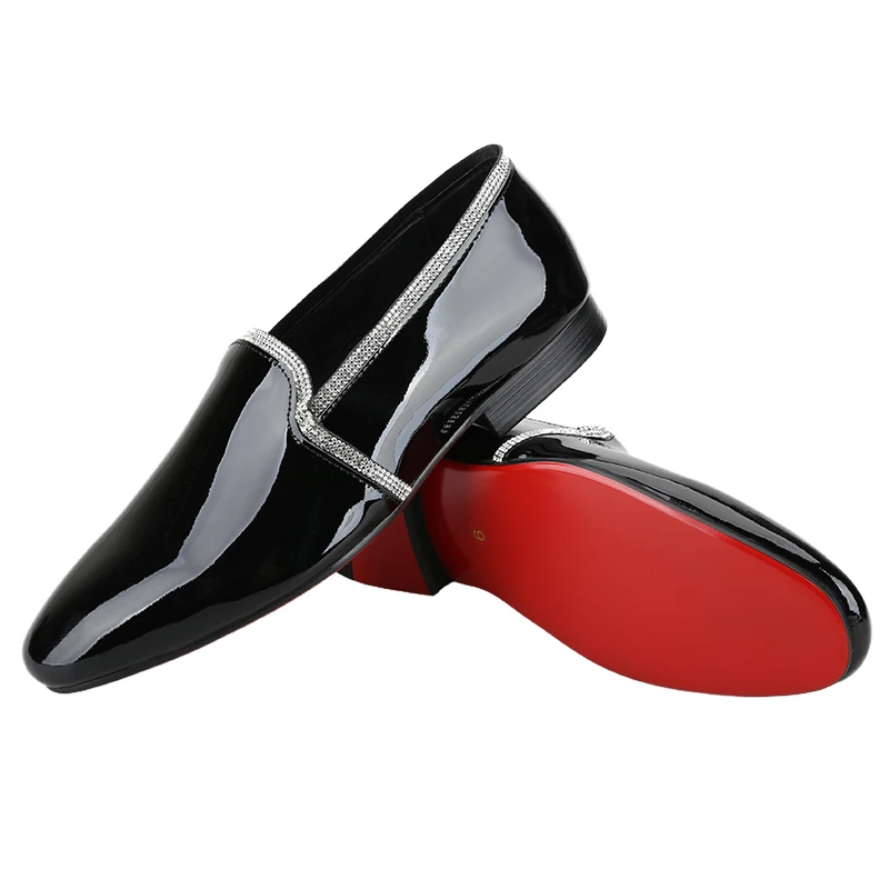 Piergitar Black Patent Leather Slip-On Loafers With Silver Premium Crystals Trims For Party And Wedding Wear GZ Brand Same Model