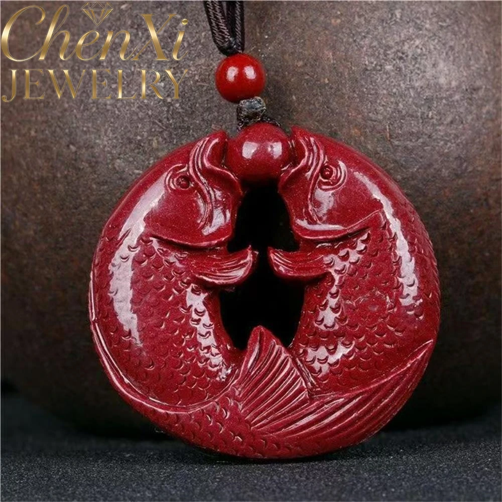 

High-end Cinnabar Double Koi Pendant Luxury Quality Fashion Fine Jewelry Exquisite Elegant Amulets And Mascots Popular Charms