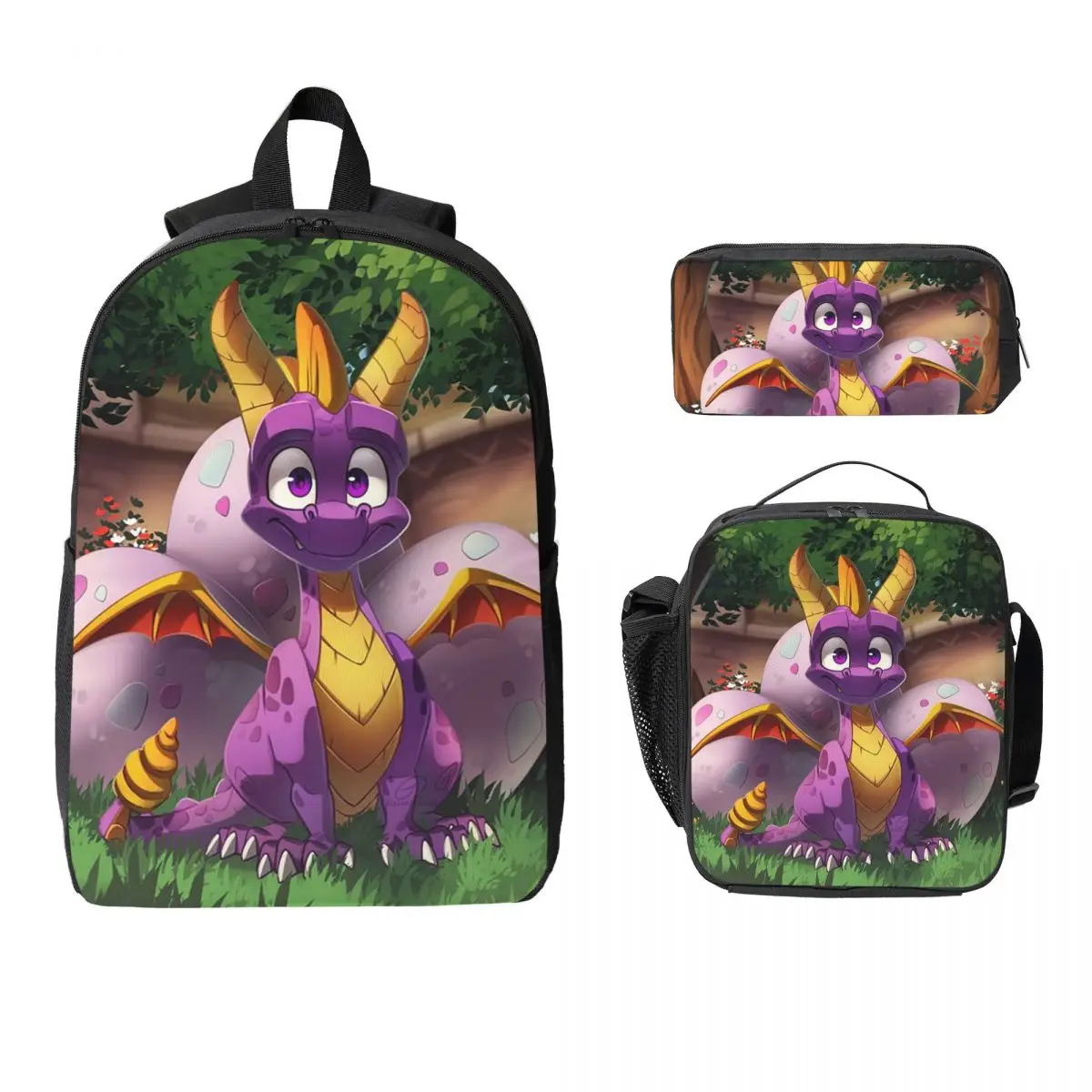 Spyro Pattern (1) Backpack Student Boys Girls BookBag School Bag Laptop Shoulder Bags 3ps Insulated Lunch Bag Pencil Case