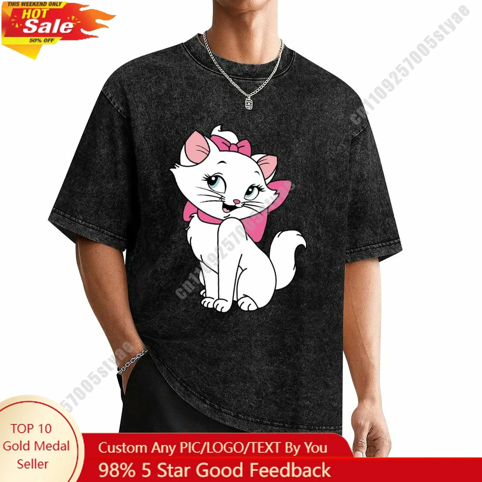 

Marie T Shirt Disney Customizable Personalize Your Own Design Heat Transfer Printing Vintage Washed Dropped Shoulder T-shirt