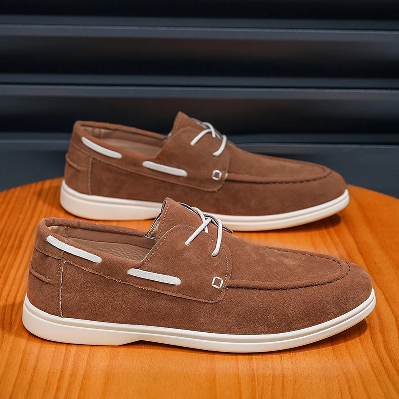 

Лидер продаж, мужские коричневые лоферы, удобные замшевые лоферы на плоской подошве, мужские повседневные туфли без шнуровки с низким вырезом, мужская обувь для вождения chaussure hommes