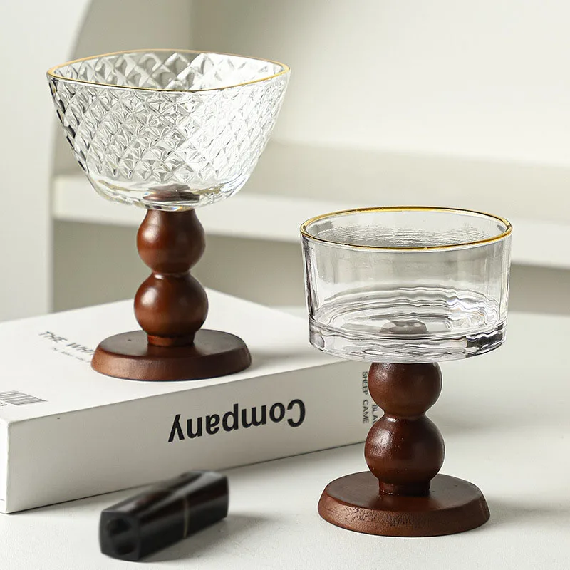 European-style Glass Vintage Goblet Champagne Wine Glass Fine Dessert Ice Cream Cup  Afternoon Breakfast Milk Mug Birthday Gift