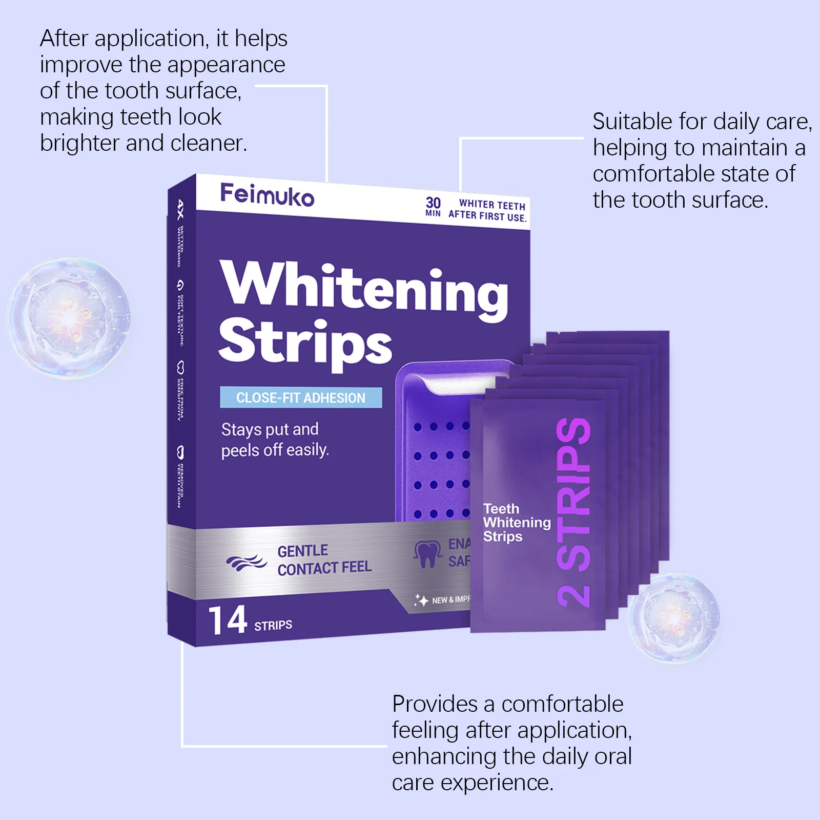 Purple Teeth Brightening Strips Color Correcting Remove Yellow Stains Neutralizes Brassiness Gentle Oral Care Fresh Breath