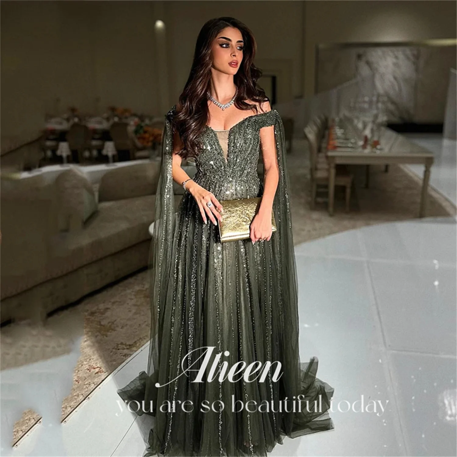 Aileen Grey Bead Embroidery Stripes Luxury Long Party Dresses Women Evening Dress Woman customized Elegant Gala Women's Wedding