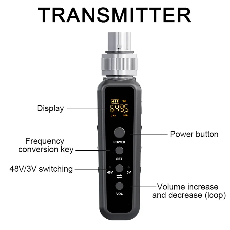 XLR Transmitter and Receiver Microphone Wireless System UHF Wireless Microphone Converter for Dynamic Microphone Guitar