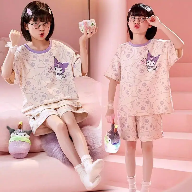 

Комплект пижам Sanrio Hello Kitty Kuromi My Melody для девочек, детская домашняя одежда с героями мультфильмов, весенне-осенняя свободная одежда с длинными рукавами, новинка