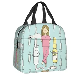 Cartoon Ladies Nurse Doctor Printed Lunch Bag Men Women Warm Cooler Insulated Lunch Box for School Work Picnic Food Tote Bags