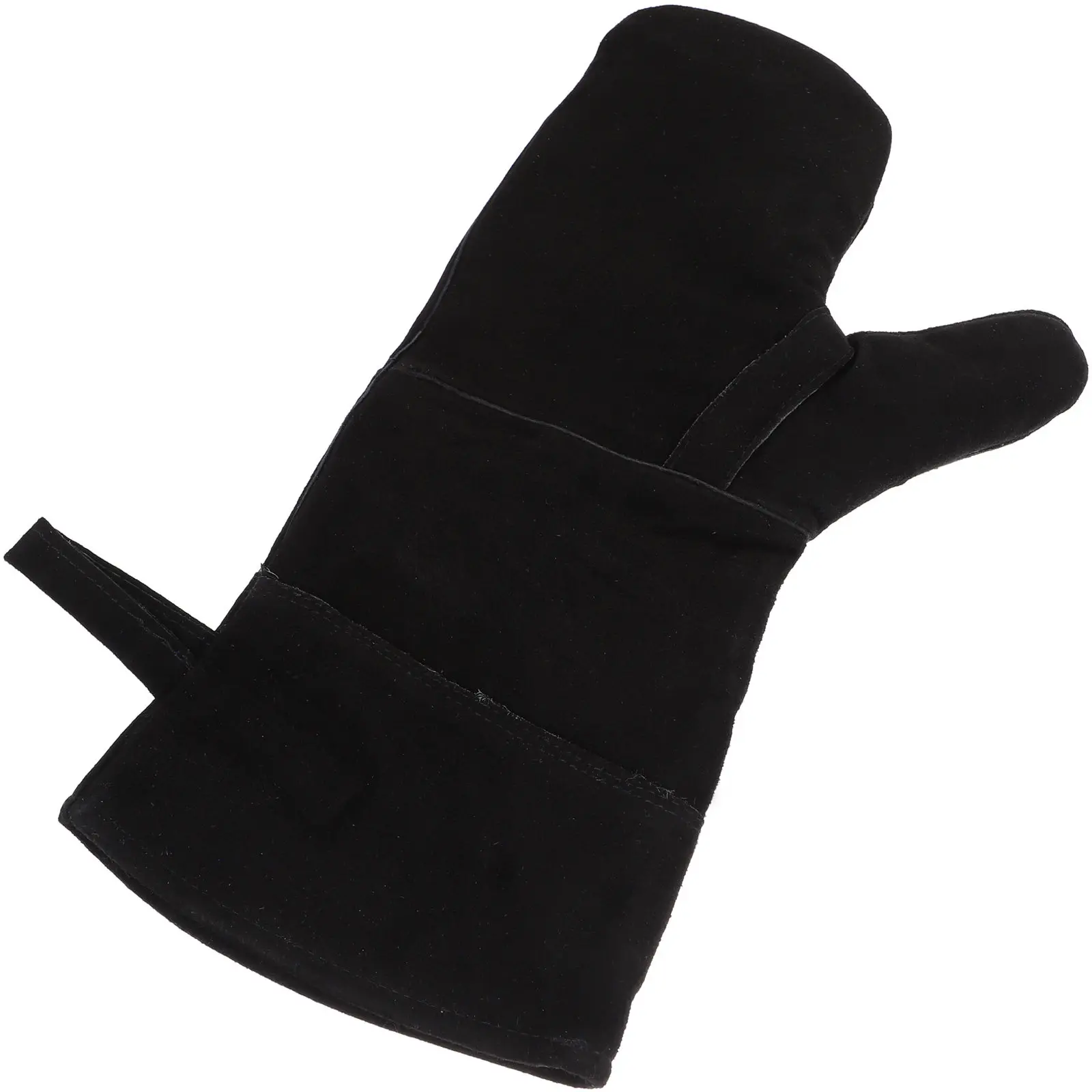 

Heavy Duty Fire Resistant Welding Gloves Made from Thick Flexible Cowhide with Sweat Absorbing Cotton Lining for Bbq
