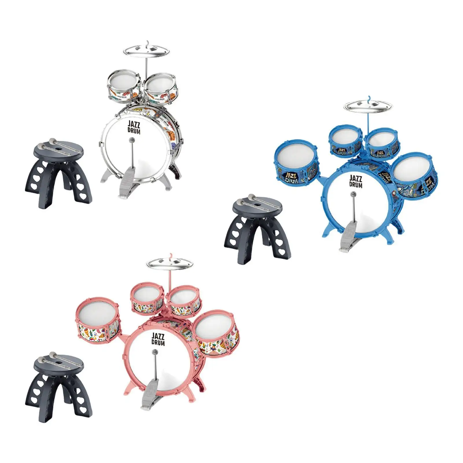 

Kids Jazz Drum Set with Stool and Drumstick Percussion Toys Music Enlightenment