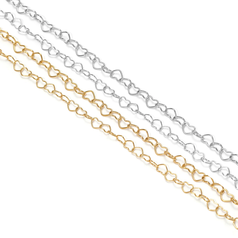 2 Meter lange herzförmige Edelstahlketten für DIY-Modeschmuck, Ohrringe, Körperketten, Halsketten, Armbänder, Accessoires – Detail 2