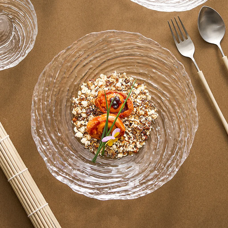 Creative Threaded Glass Dinner Plate Dessert Plate Snack Plate Fruit Salad Plates Pasta Plates Restaurant Specialty Tableware