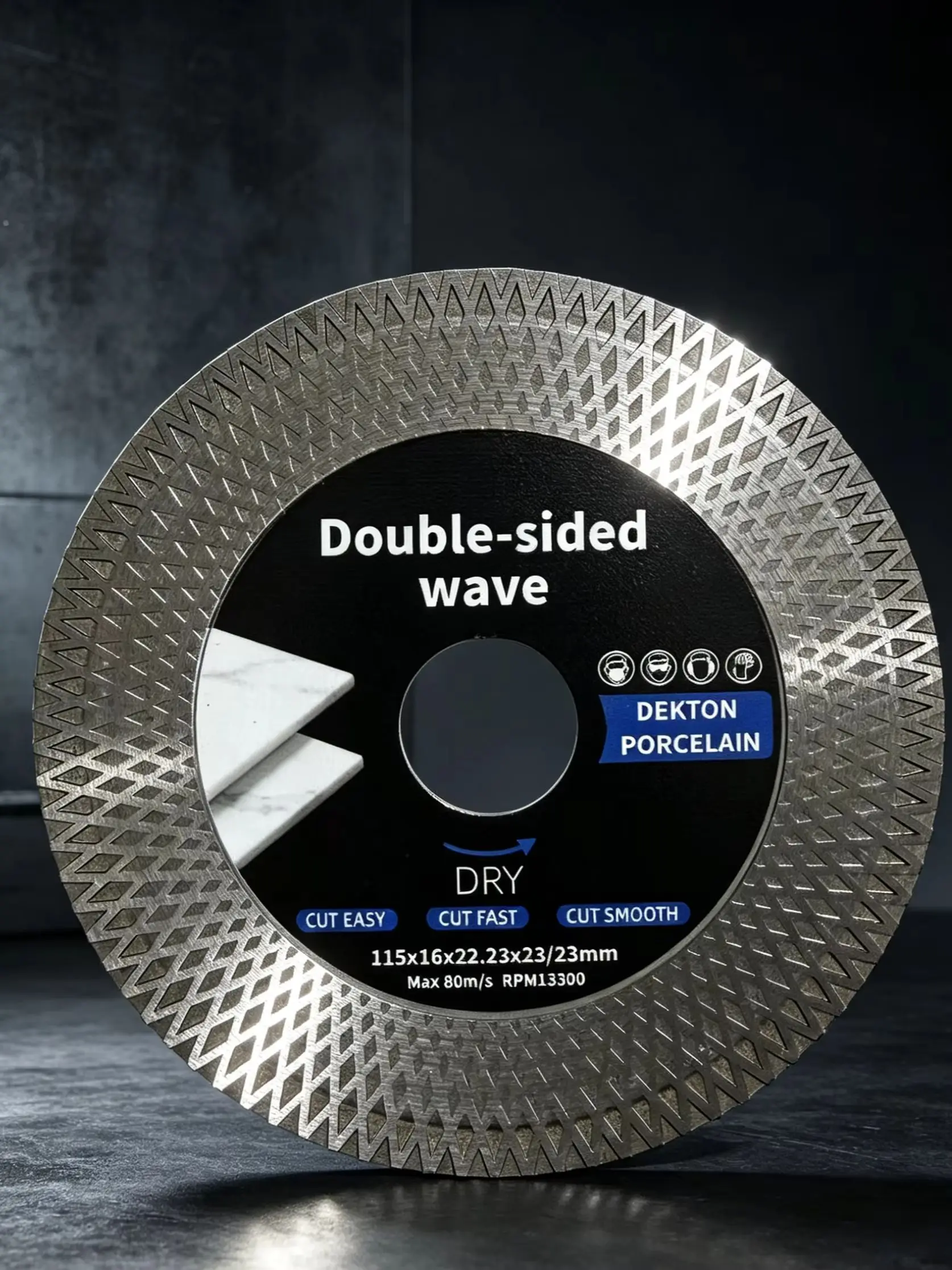 Turbo-Porzellan-Diamanttrennscheibe für Fliesen, geeignet für Größen von 115 mm bis 125 mm, ideal für Keramik, Porzellan, Granit und Marmor.