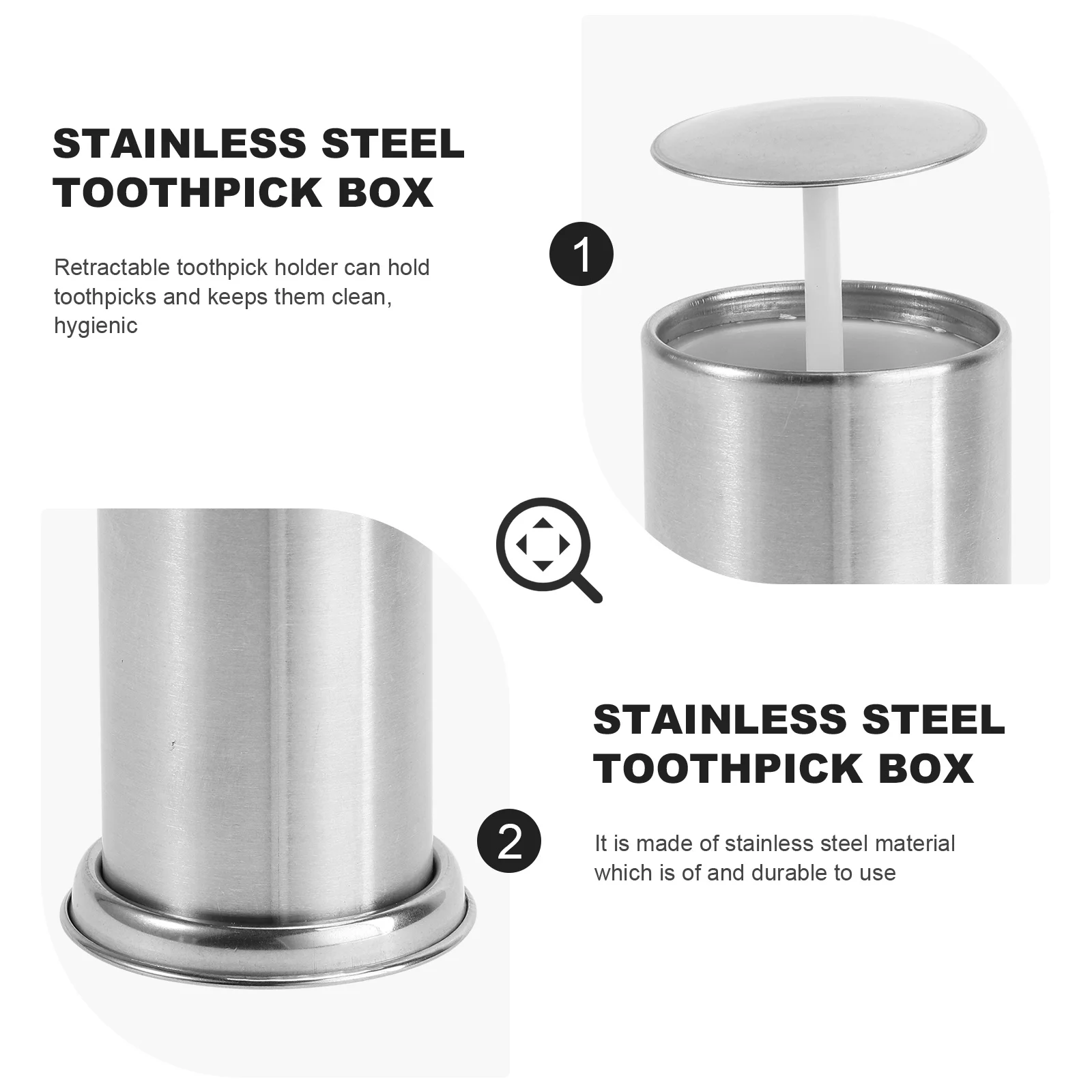 

Stainless Steel Toothpick Can Retractable Press Design Dustproof Holder for Cotton Swabs Storage Metal Box Decoration