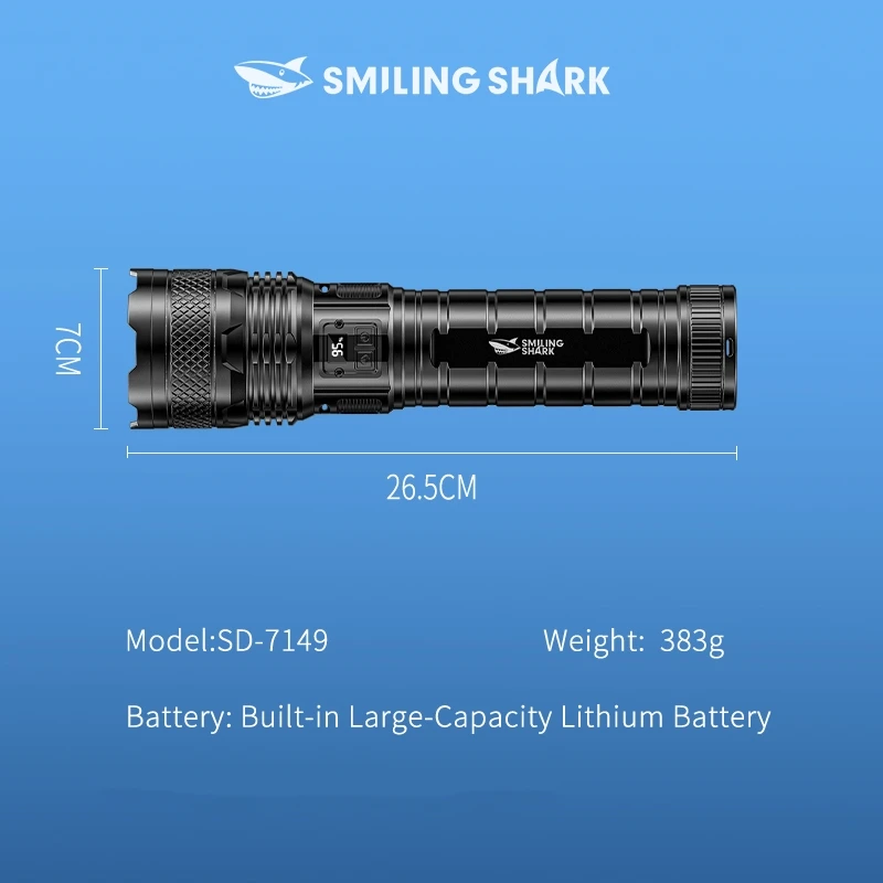 Smiling Shark SD7149 Rechargeable Zoomable Torch, Plastic Flashlight, with Tail Light, for Outdoor Camping, Hiking, Emergency