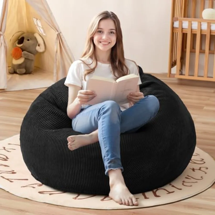 2.5FT Bean Bag Chair: Teardrop Bean Bags with Memory Foam Filled Compact Beanbag Chairs Soft Sofa with Corduroy Cover Black