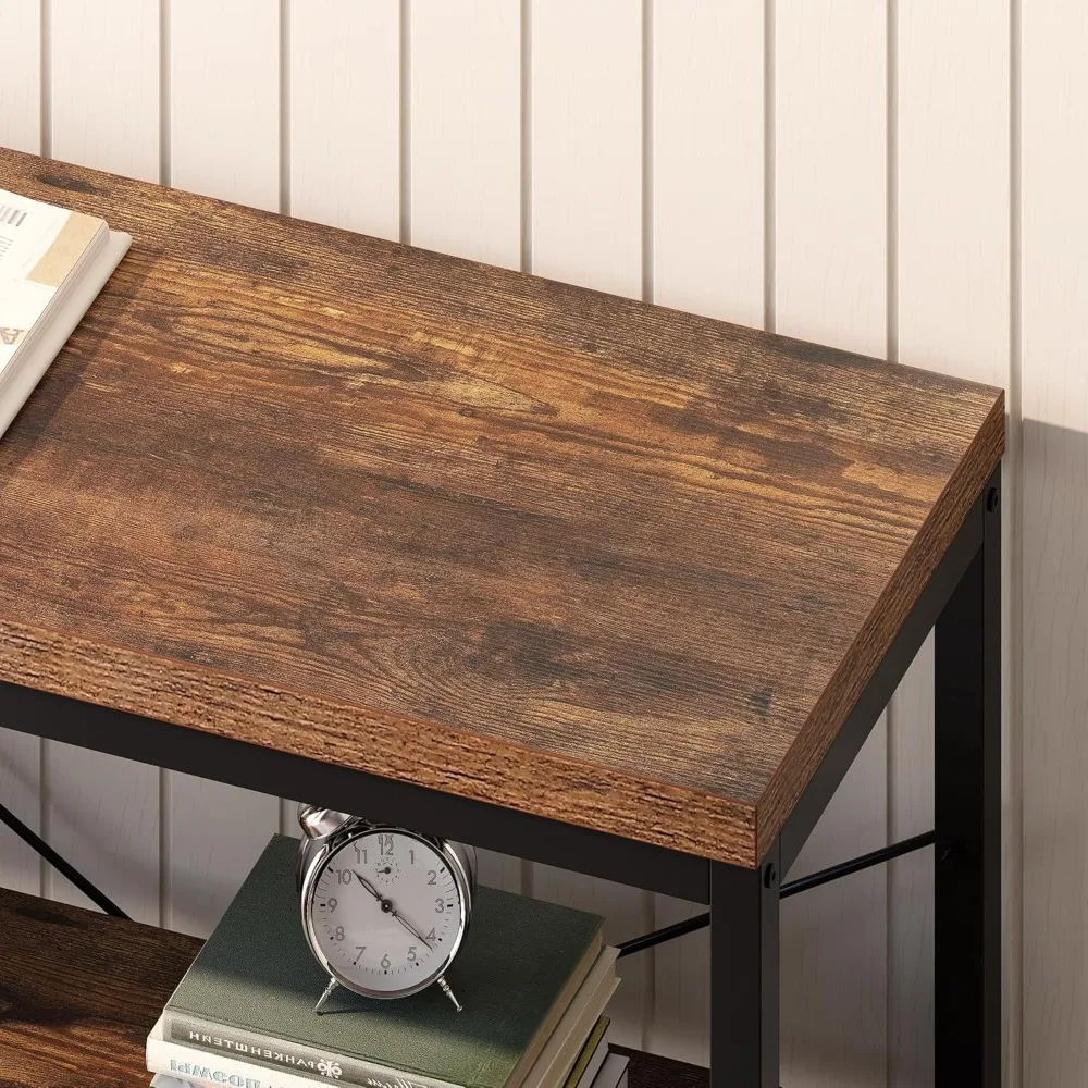 3-Tier Industrial Bookshelf, Wide Wood Horizontal Bookcase, Open Large Book Shelf with Metal Frame, Display Rack Shelving Unit,