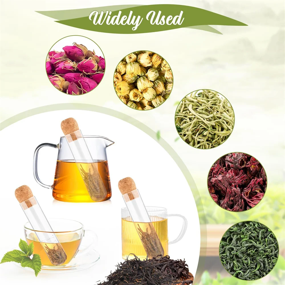 1 قطعة مصفاة شاي زجاجية مع غطاء من الفلين، فلتر شفافة فضفاضة على شكل أوراق شجر مع غطاء من الفلين لأكواب الشاي والأكواب والشاي