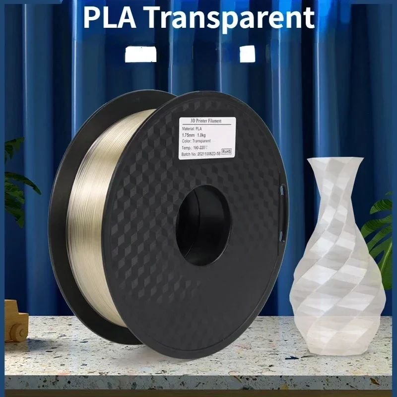 Transparent PLA,Neatly Wound 3D Printing Filament,+/-0.02mm Dimensional Accuracy,Fits Most FDM Printers,1kg
