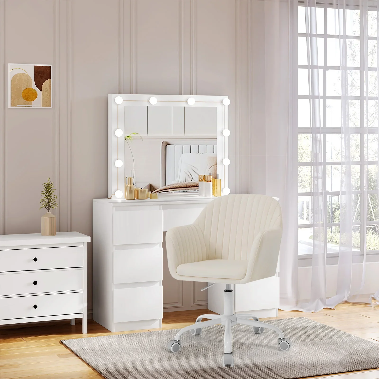 WOLTU Samt-Bürostuhl mit Armlehnen, Rollen, anhebbar, Gaming-Stühle mit hoher Rückenlehne, höhenverstellbar, ergonomischer Arbeits- und Make-up-Stuhl – Detail 26