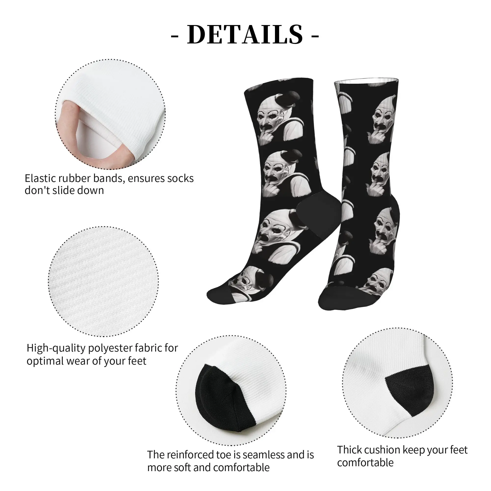 Art the Clown Creepy Terrifier Fan Art Носки Осенние чулки Модные мужские средние мягкие носки Дизайнерские велосипедные антибактериальные носки