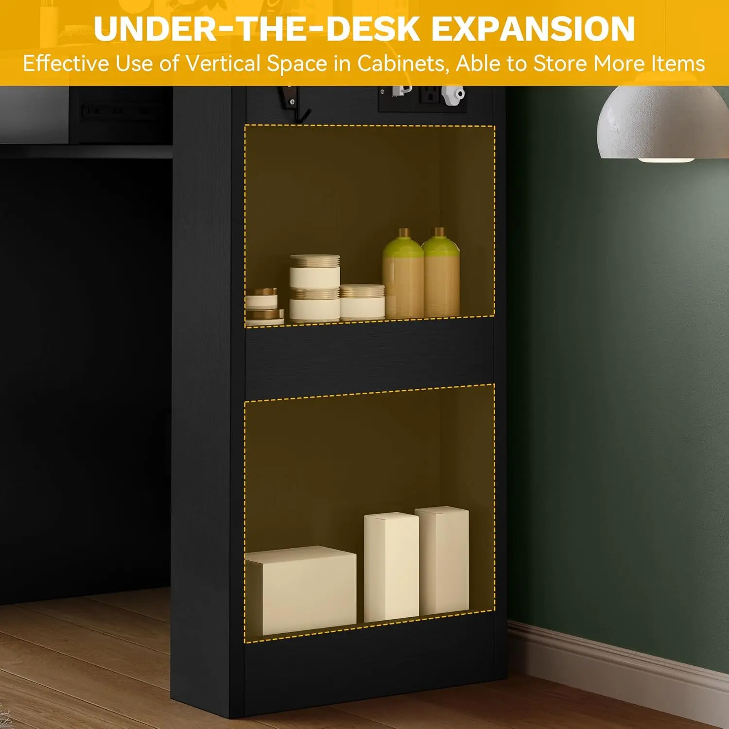 مكتب فانيتي مع مرآة ومخرج طاقة، طاولة مكياج مع 4 أدراج و6 أرفف تخزين، 3 ألوان إضاءة قابلة للتعديل