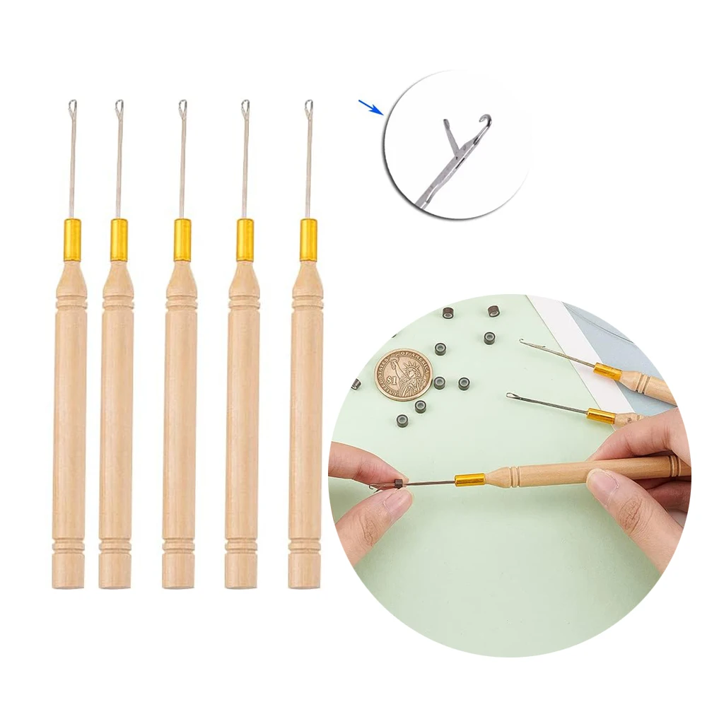 

5PCS Micro Wood Latch Crochet Hook Needle For Braiding Hair Extension Weaving Dreadlocks Making Wig Sewing Tools