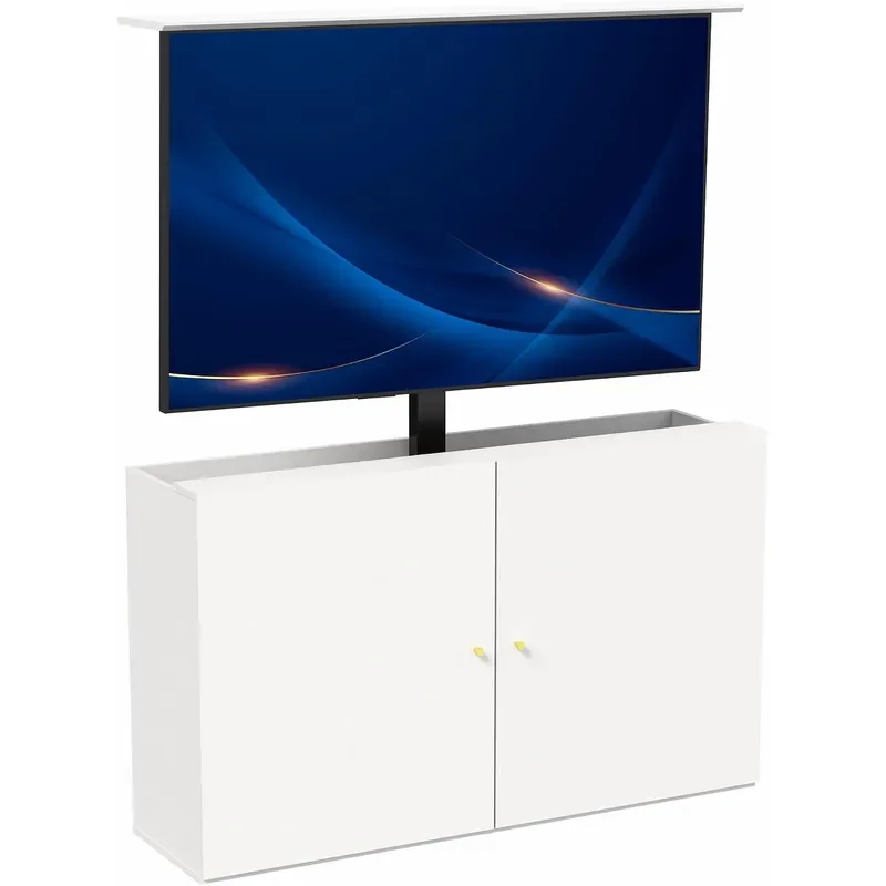 White TV Cabinet with Hidden Motorized TV Stand CASEKITEUP1W