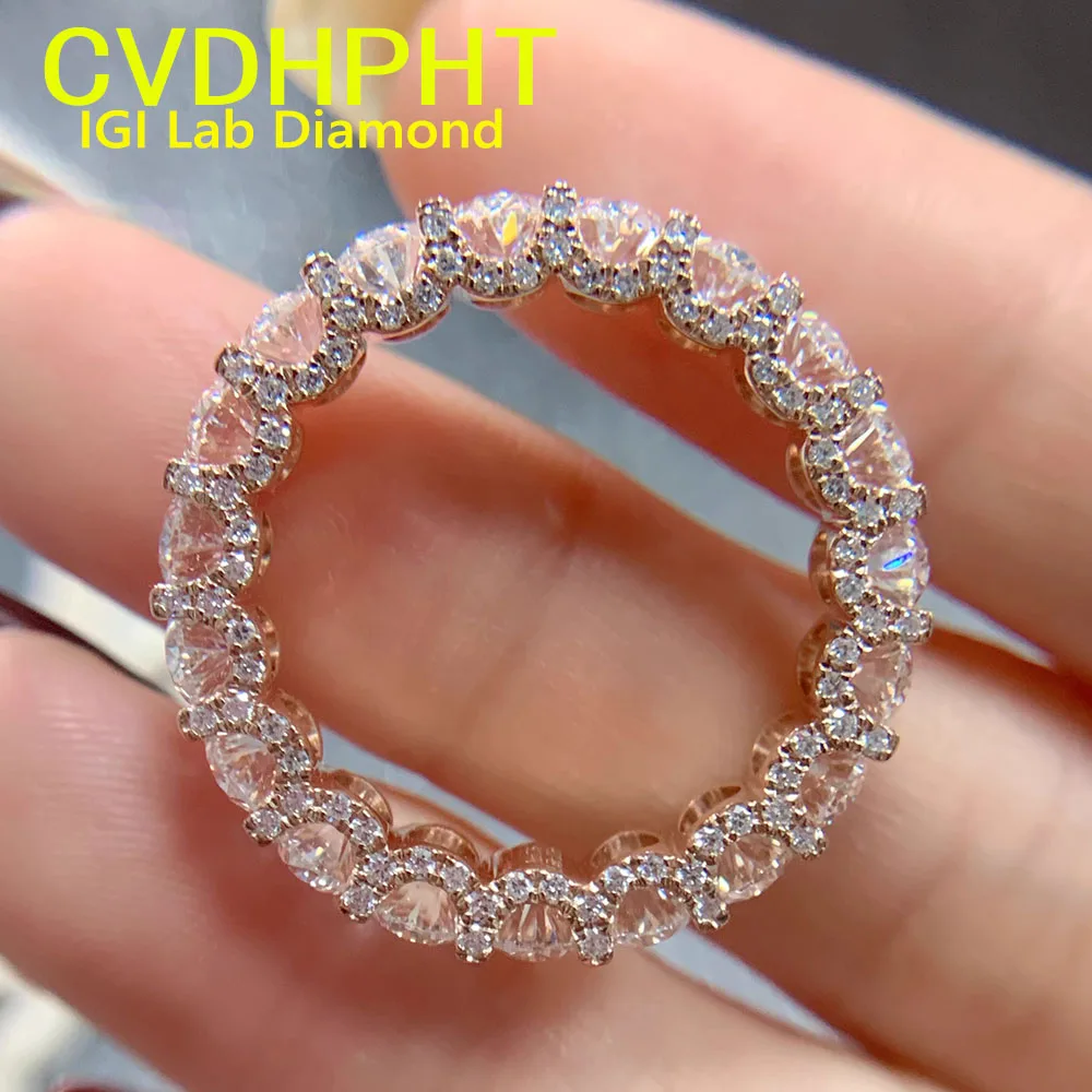 Real 18K Rose gold  Lab grown diamonds Oval Cut Diamond Eternal Wedding Ring In D-F Color Ranging From 0.2 Ct to 0.5ct