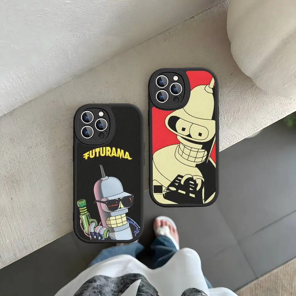 Cartoon Leuke B-Bender Telefoonhoesje voor IPhone 16 15 14 13 12 11 Pro Max Plus Mini Lederen Cover