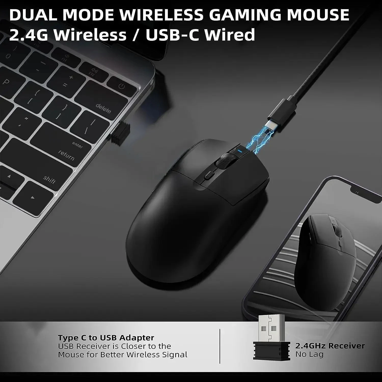 Ajazz AJ139PRO 1K Gaming Mouse Wireless 2.4GHz + Wired Dual Mode 26000DPI 300mAh 59g Ergonomic Esports Mouse For Game Laptop PC