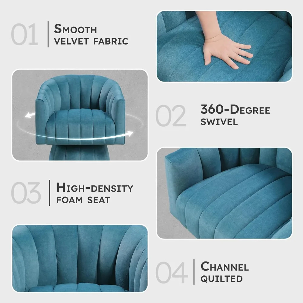 كرسي دوار حديث، كرسي صالة دوار منجد من القماش المخملي مع قاعدة مستديرة وخياطة قناة لـ Li #3