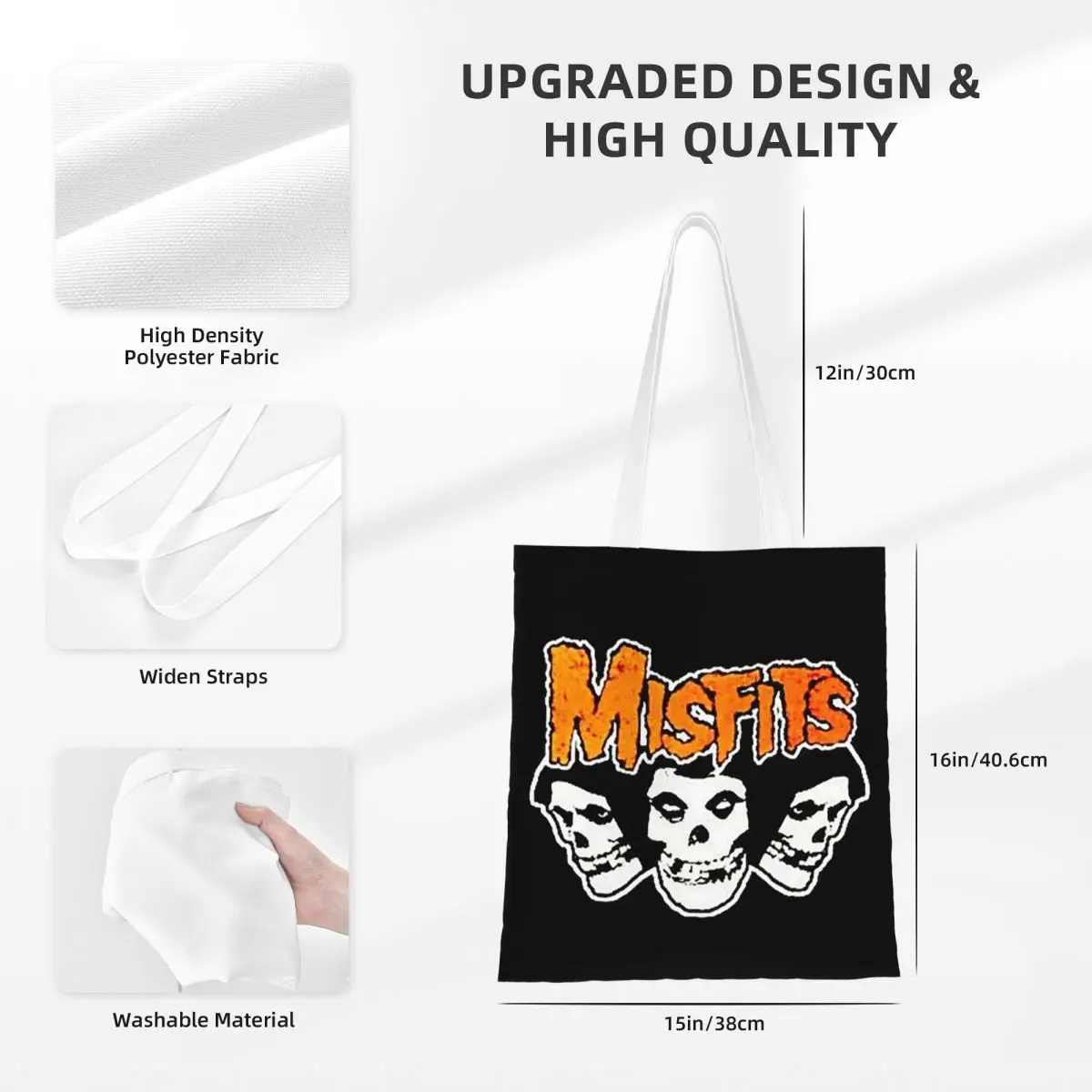 Тяжелый металл Misfits Skull Сумки для покупок Складная парусиновая большая сумка Женская сумка через плечо Дорожная сумка