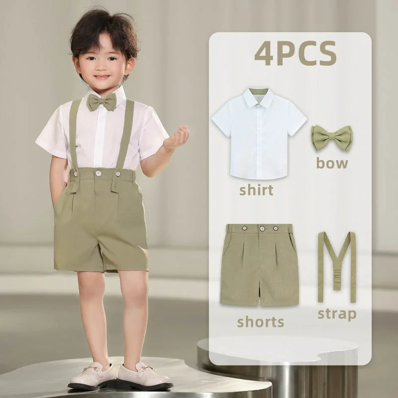 Children Boys Summer Suit Set Formal Elegant Kids Boy Shirts Shorts Suit Wedding Suit For 1-10Y Boys Toddler Photography Costume